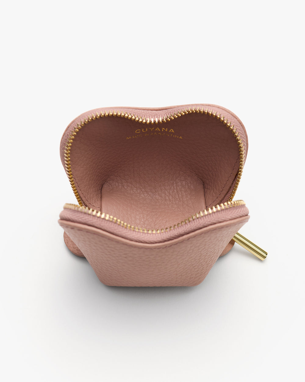 Small open pouch with a zipper and brand name inside.
