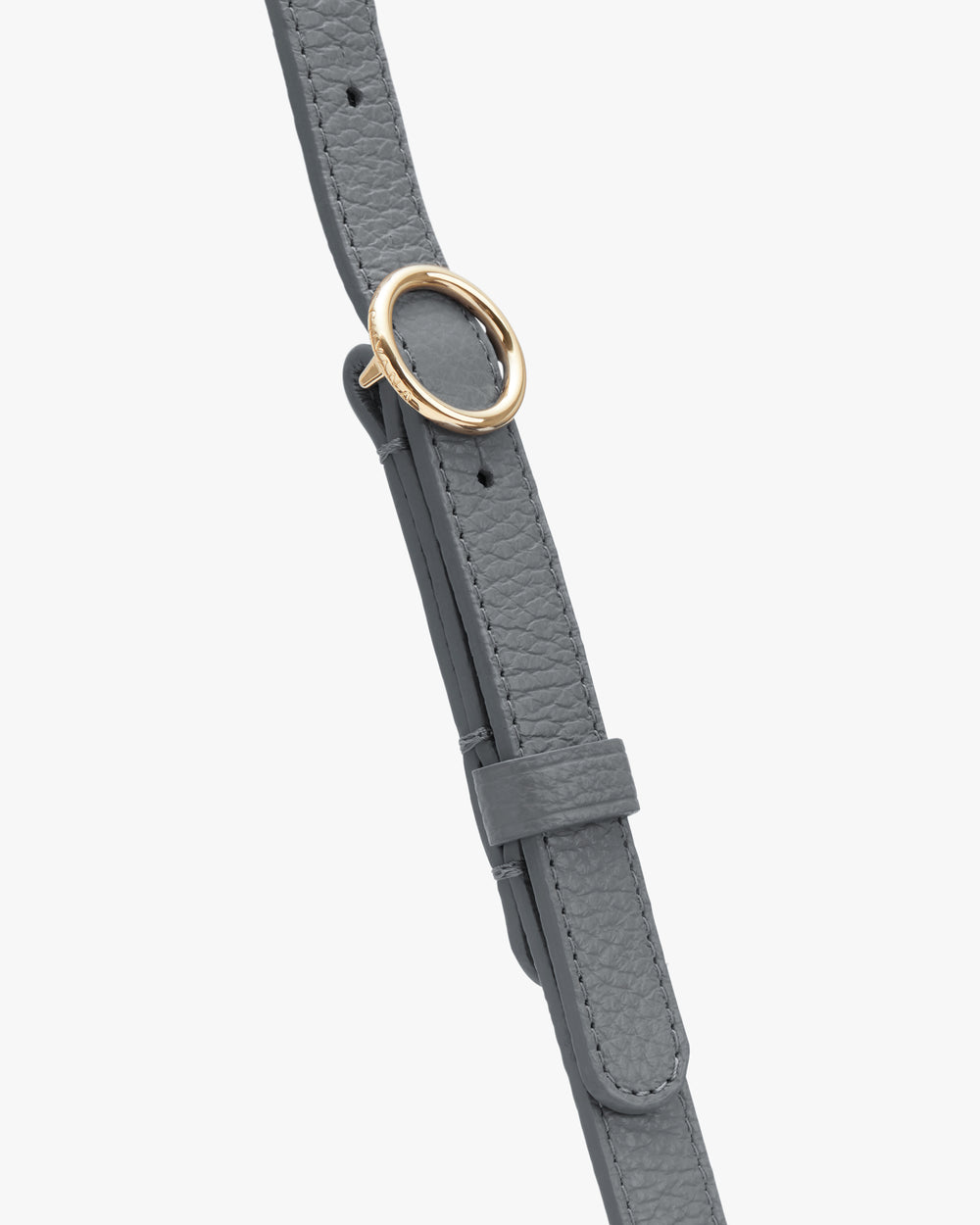 Leather belt with metal ring buckle and adjustable strap.