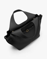 Top handle bag with open top and interior zipper pocket.