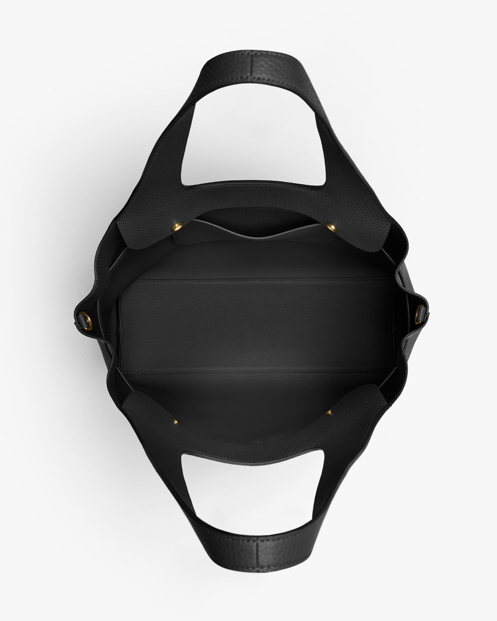 Open top view of an empty tote bag with sturdy handles.