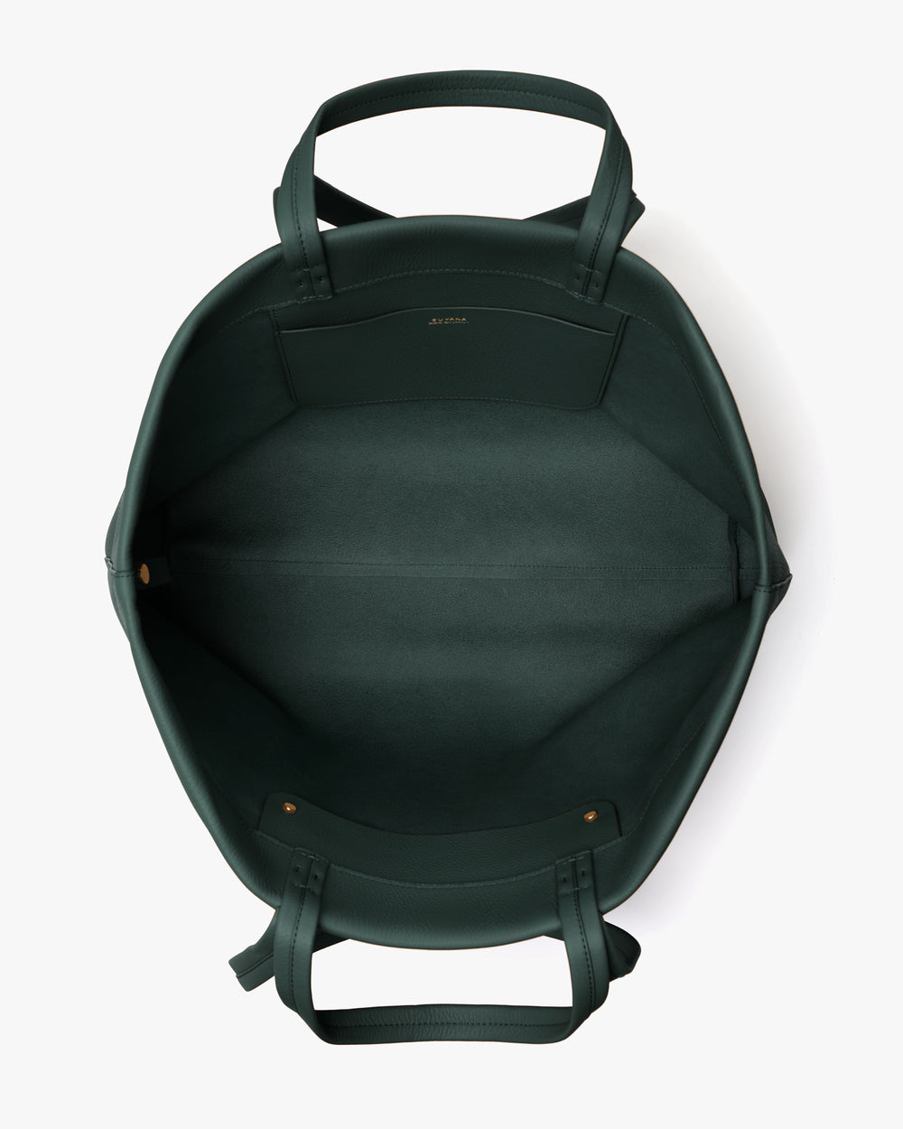 Open handbag seen from above with handles on sides