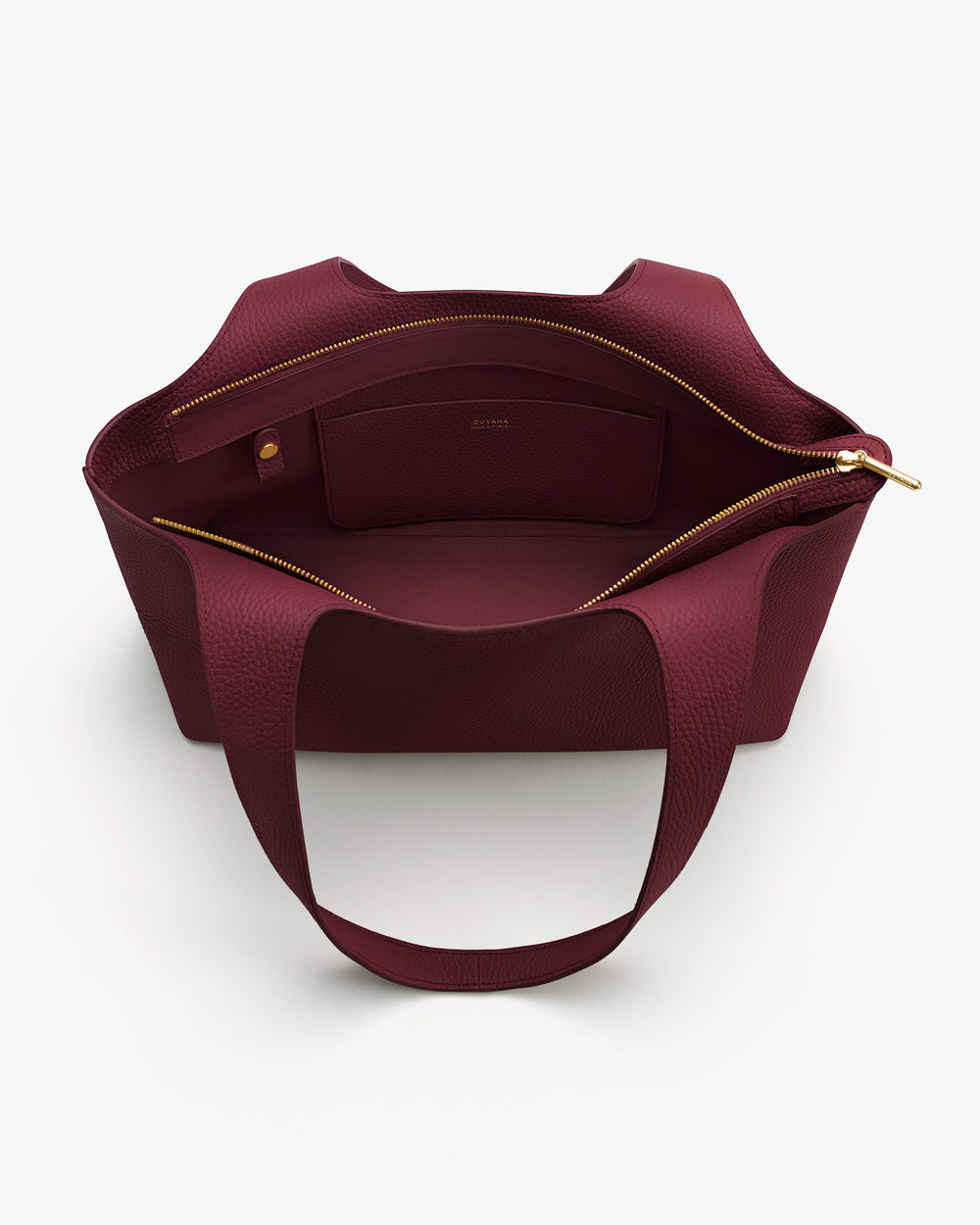 Open tote bag with a zipper.