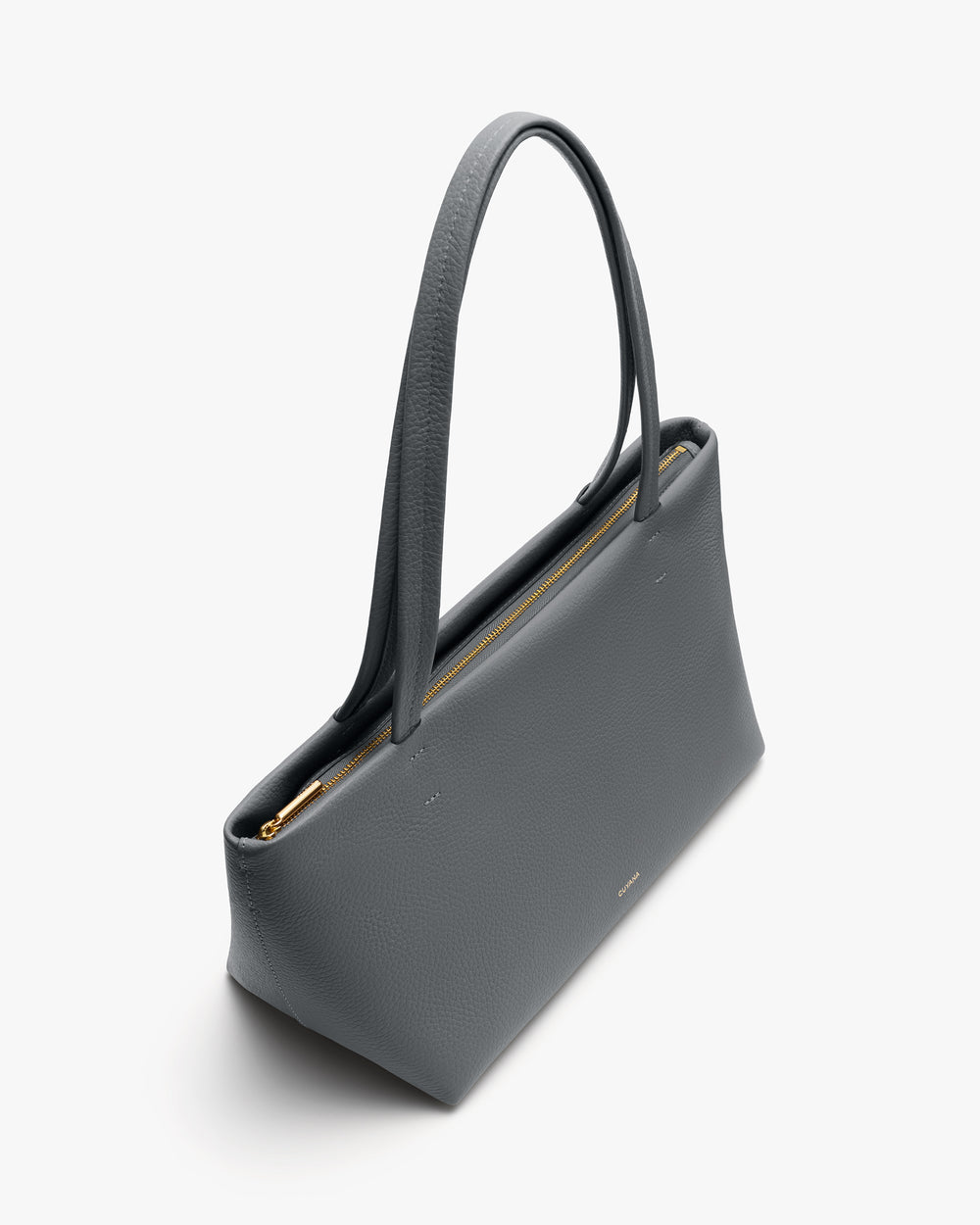 Handbag with long straps and a zippered top opening