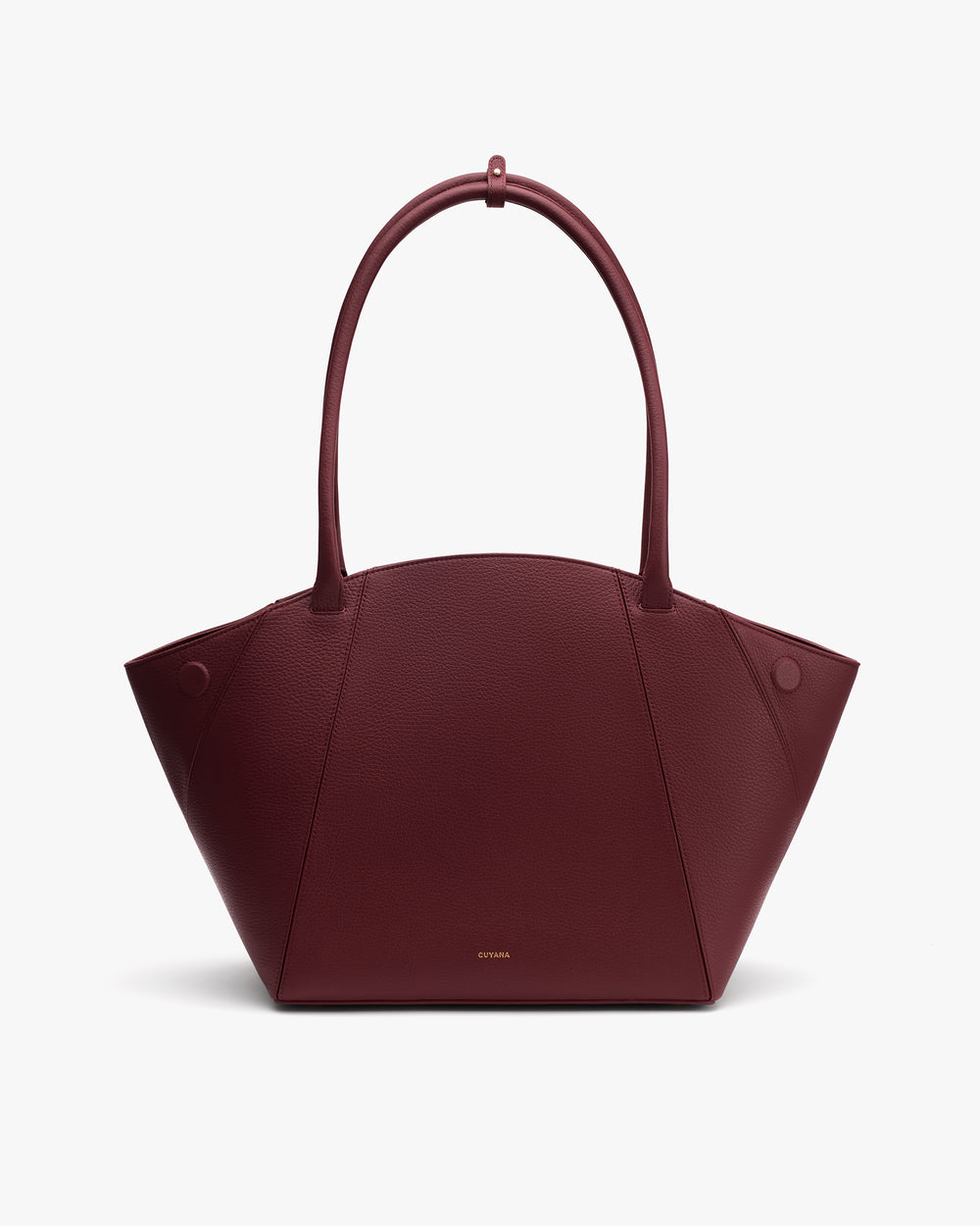 Handbag with curved top and two handles shown against plain background.