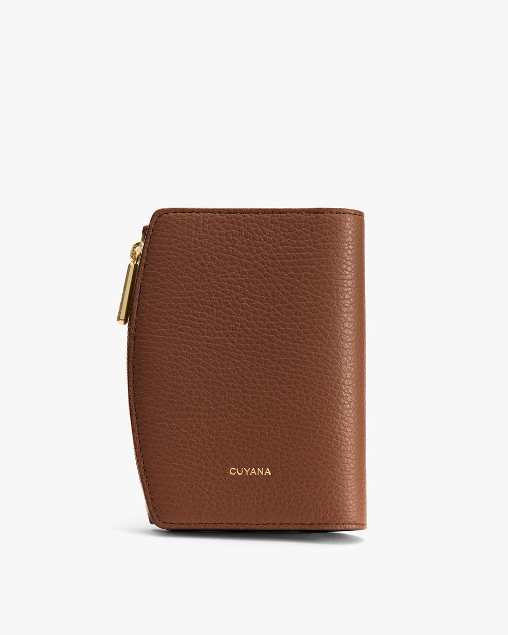 Textured wallet with zipper detail displayed upright.