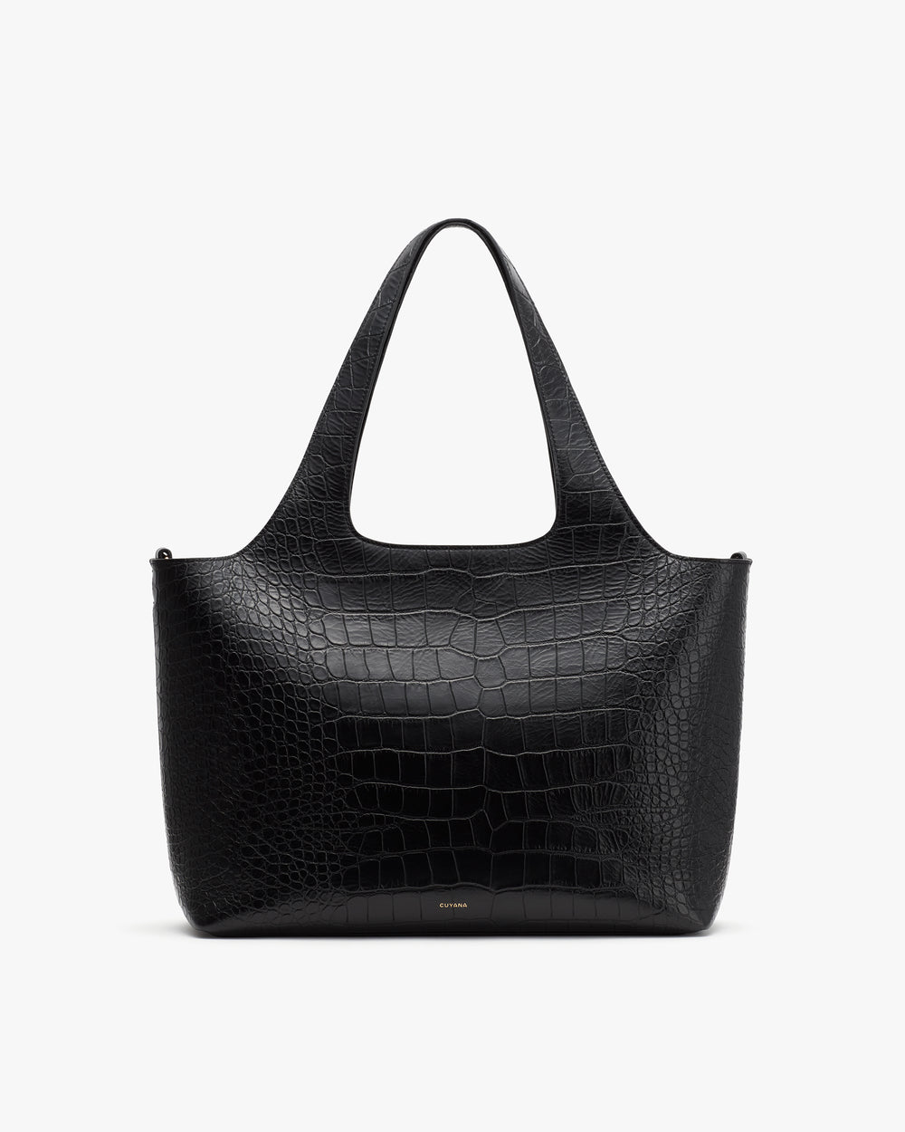 Handbag with croc-embossed leather and double handles.