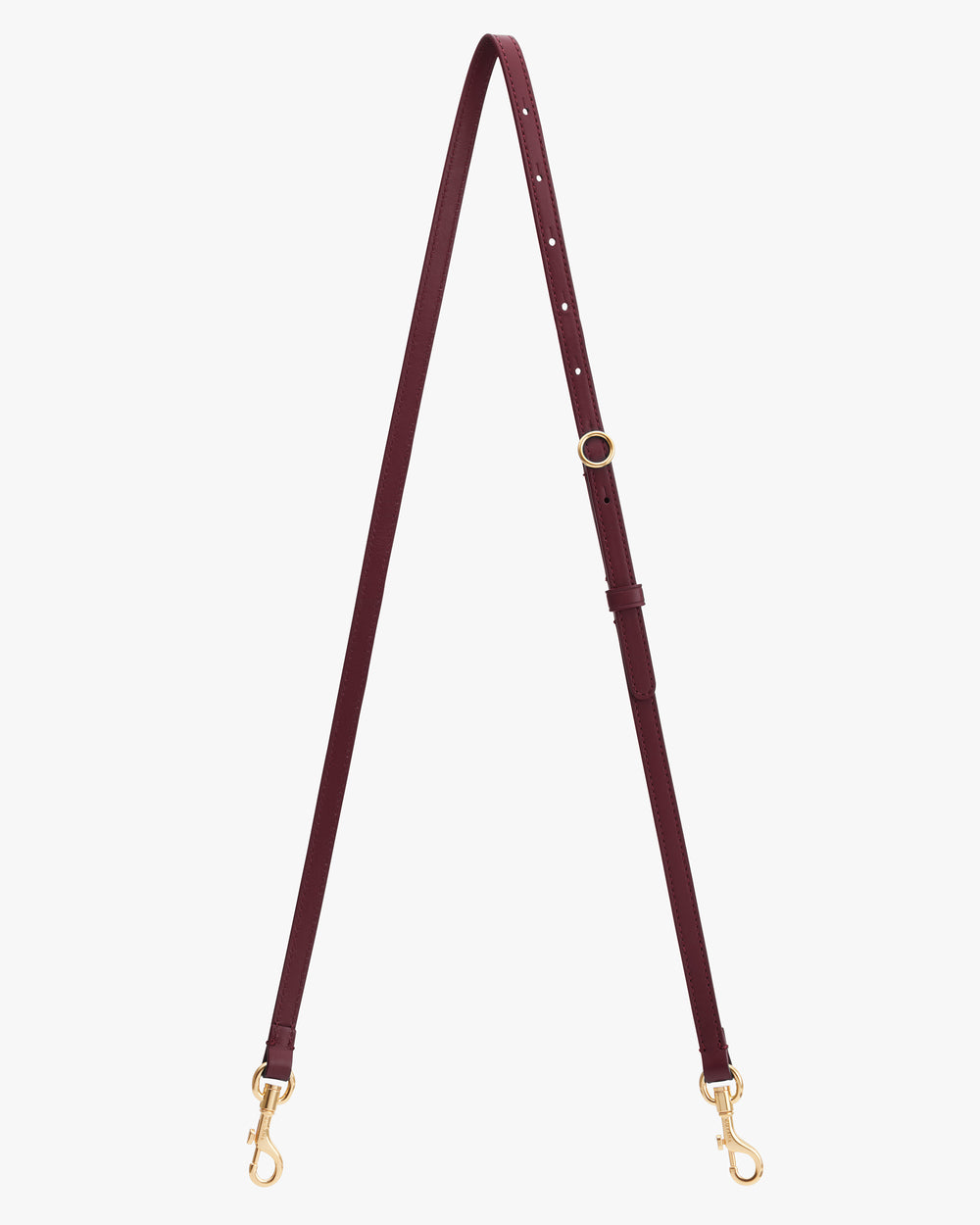 Long adjustable leather strap with clasps at both ends.