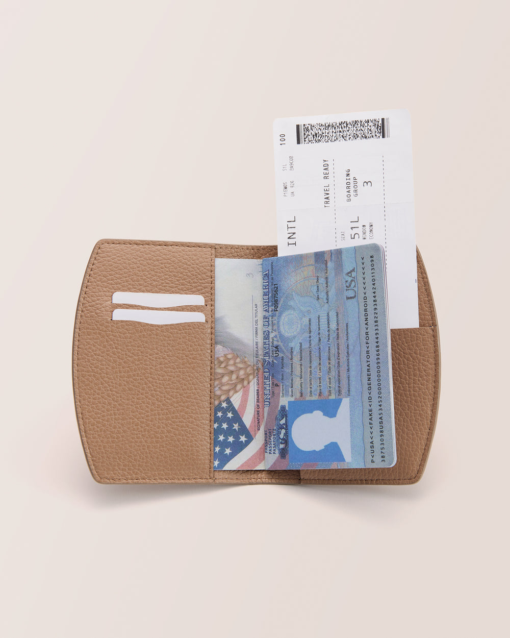 Passport holder with passport and boarding pass inside