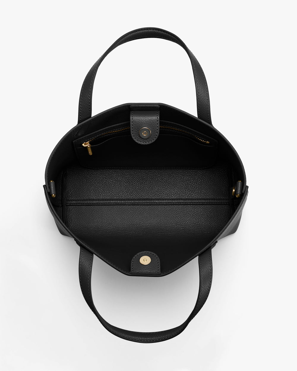 Open tote bag with long handles and a zippered pocket inside.