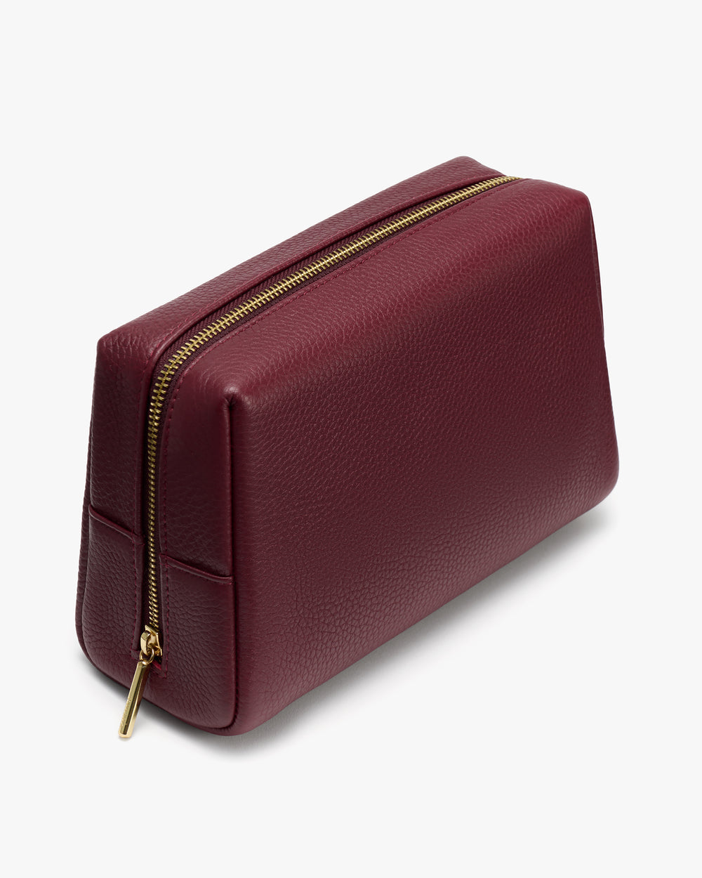 Rectangular leather pouch with a zippered top.