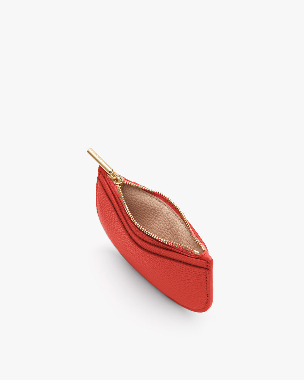 Small open pouch with zipper and leather texture.