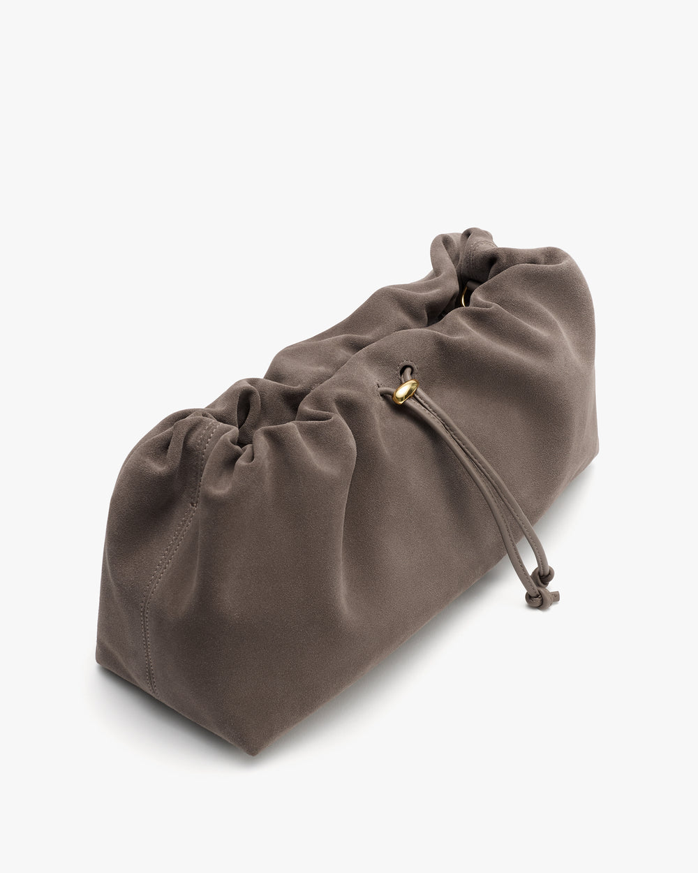 Soft pouch with drawstring closure and gathered fabric.