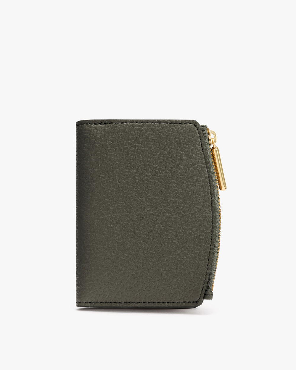 Compact zip wallet with a side zipper and pebble texture.