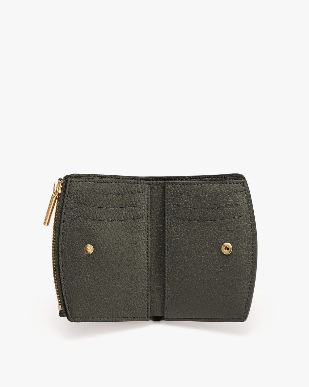 Open wallet with card slots and snap buttons.
