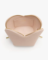 Open handbag with zipper and interior pocket.