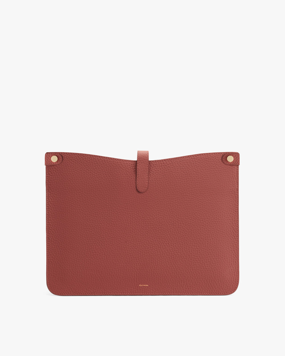 Rectangular textured pouch with a flap closure and button details.