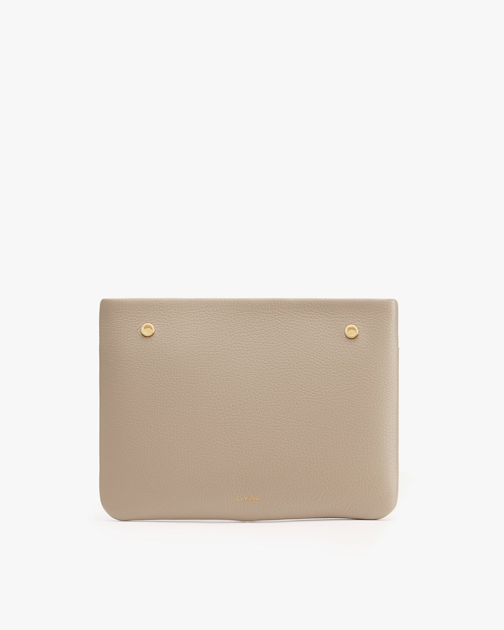 Rectangular clutch with two round metal studs on top.