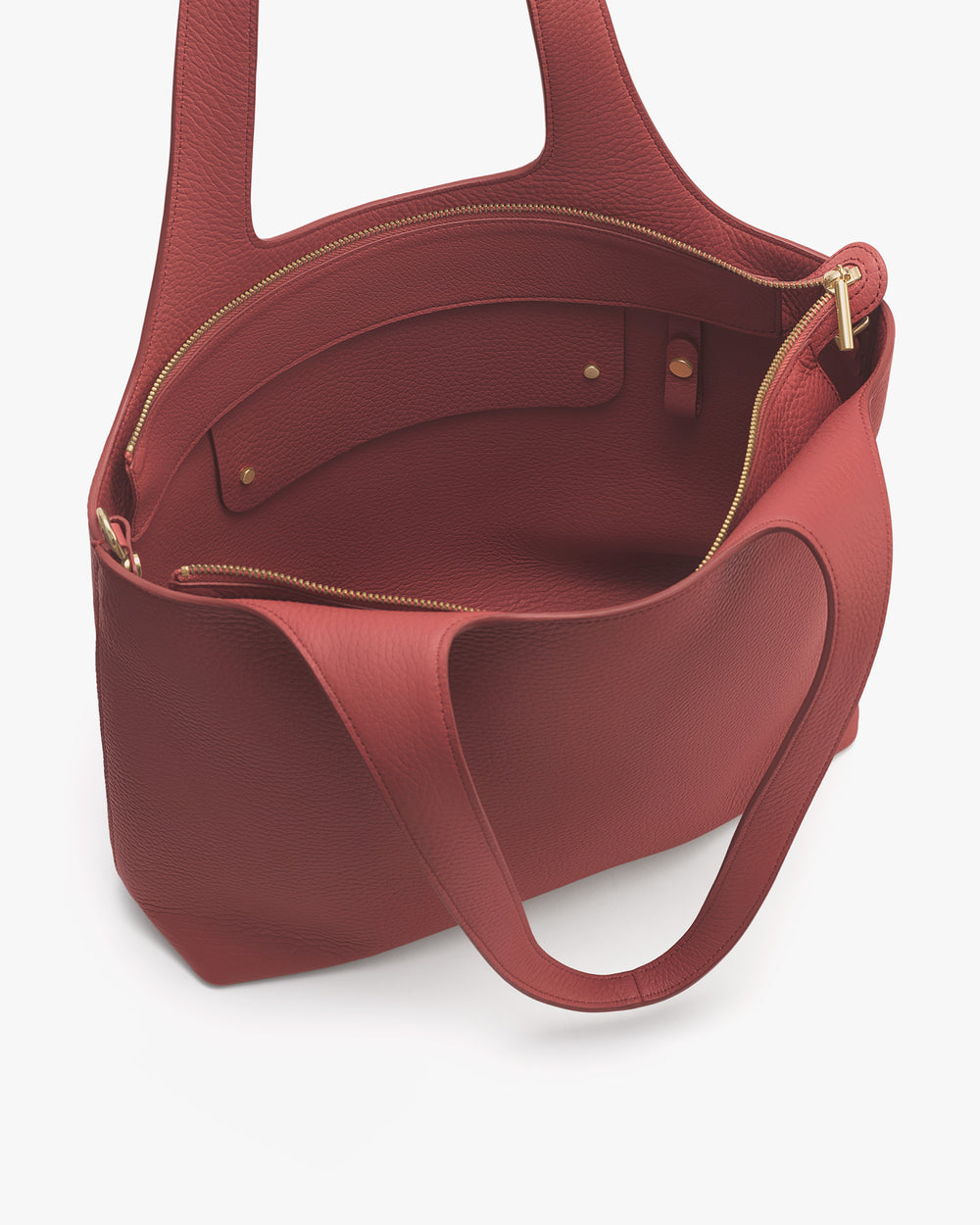 Open tote bag with handle and zipper pocket inside.