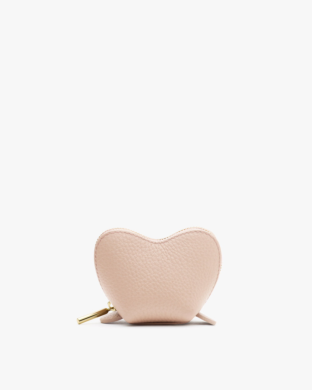 Small heart-shaped textured pouch with a zipper on the side.