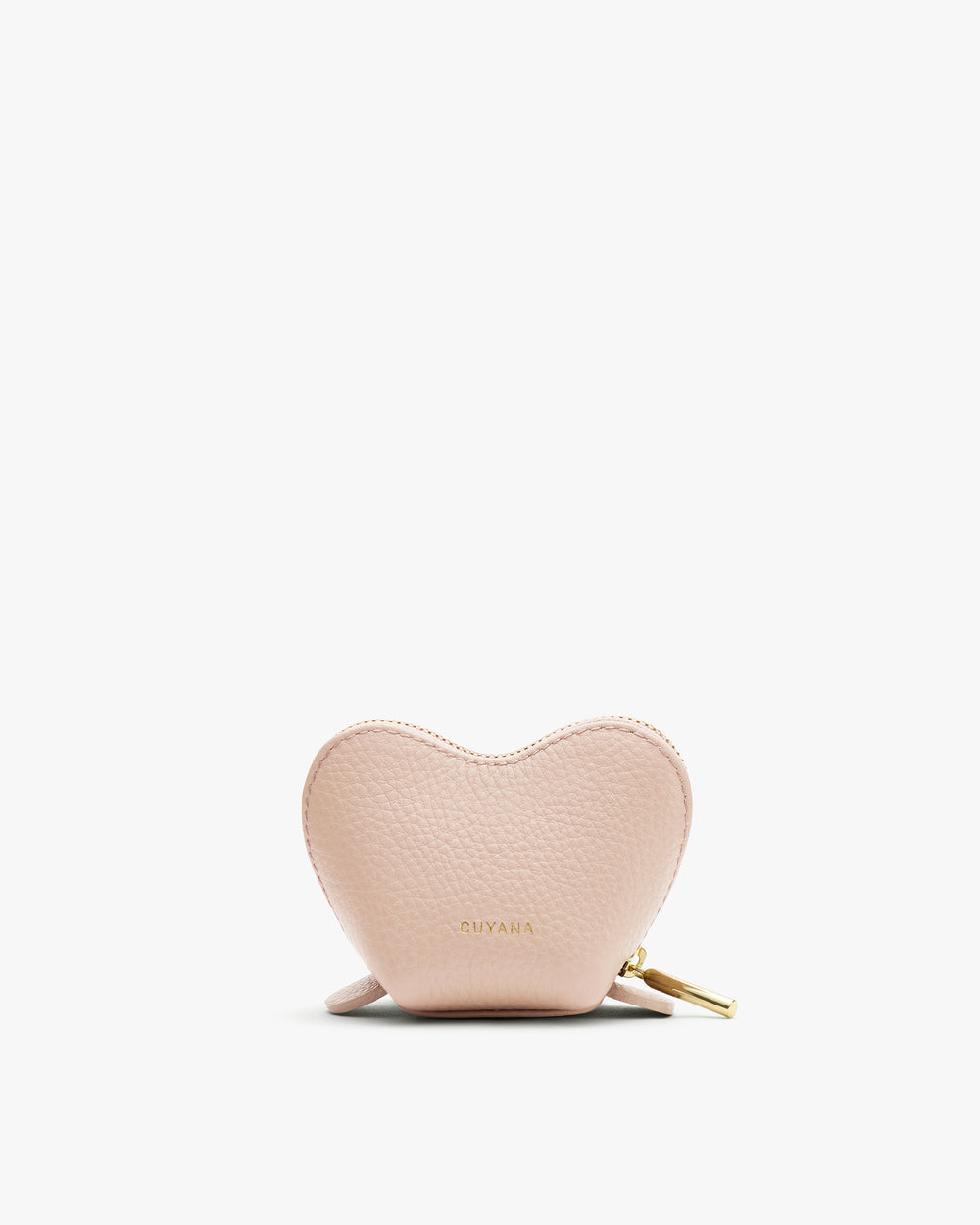 Heart-shaped coin purse with zipper closure.
