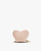 Heart-shaped coin purse with zipper closure.