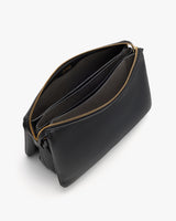 Rectangular bag with open zipper showing compartments inside