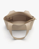 Open tote bag with a large compartment and a zippered pocket inside.