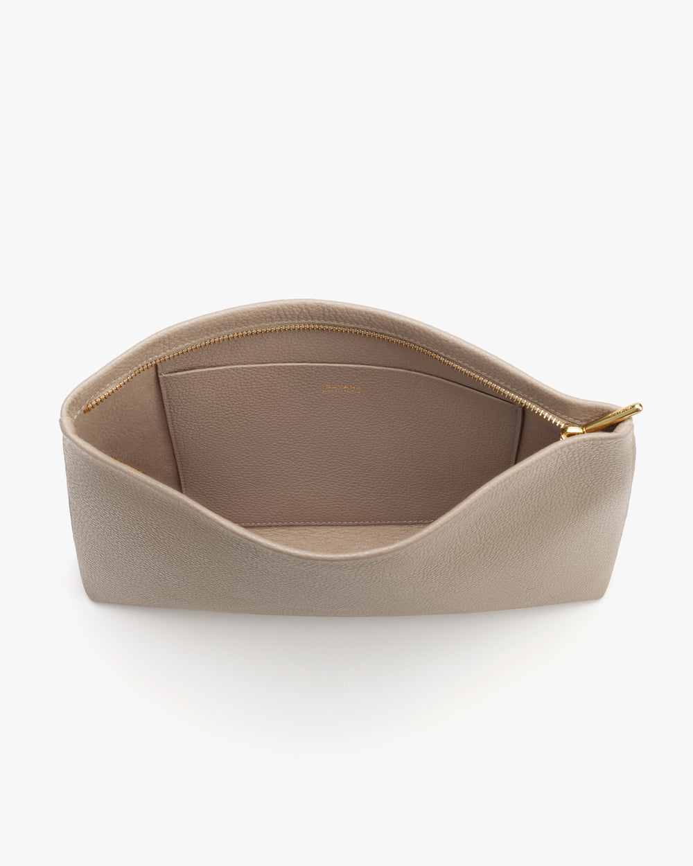 Open pouch with zipper and empty interior viewed from above.
