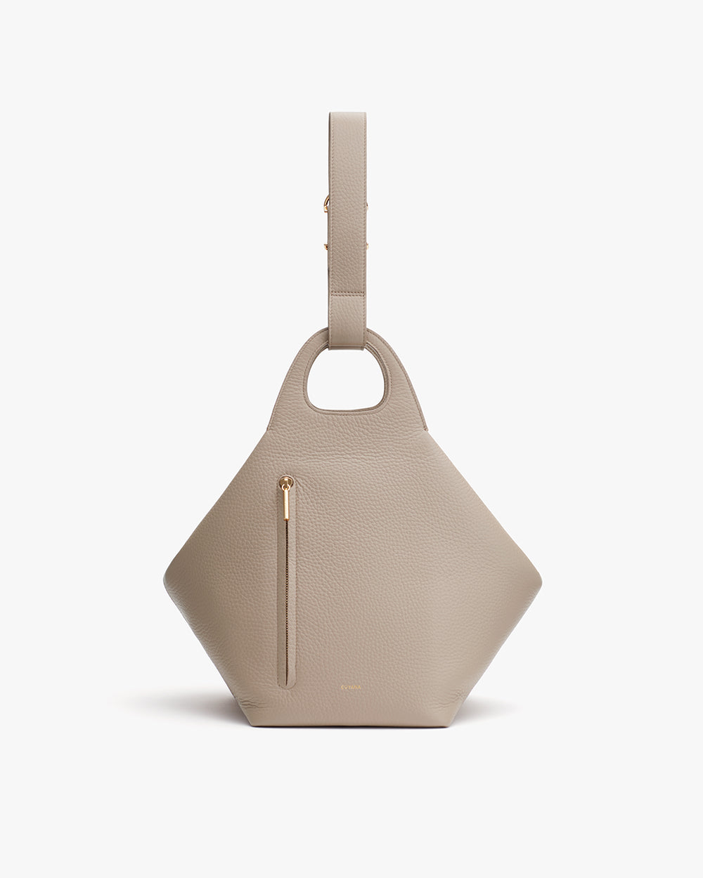 Handbag with a single strap and a front zipper compartment.