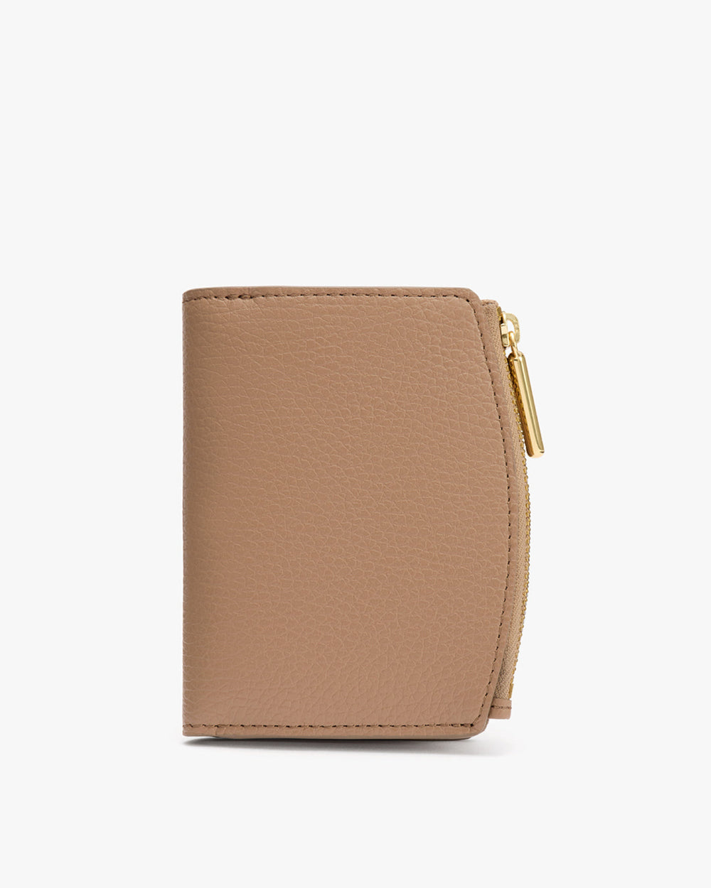 Small leather wallet with zipper on the right side.