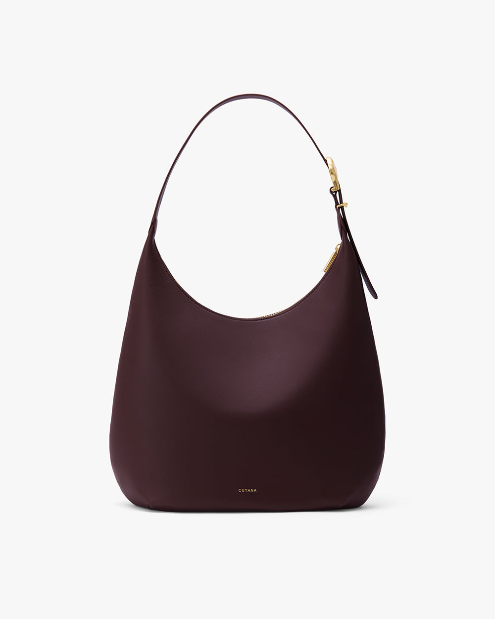 Curved bag with a single strap and curved top.