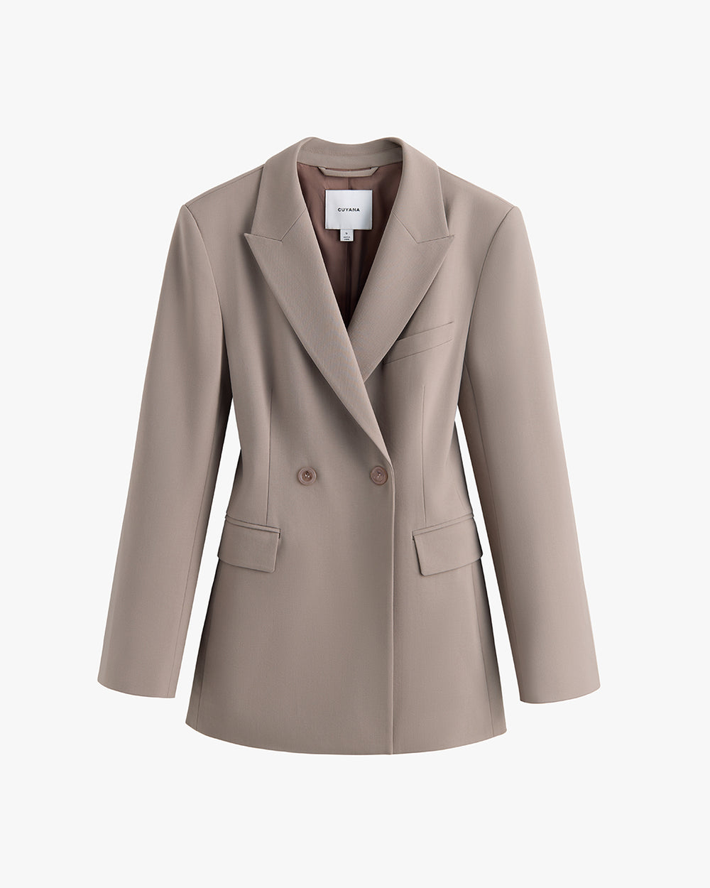 Tailored double-breasted blazer with two buttons and notched lapels.
