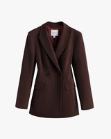 A tailored double-breasted blazer with pockets.