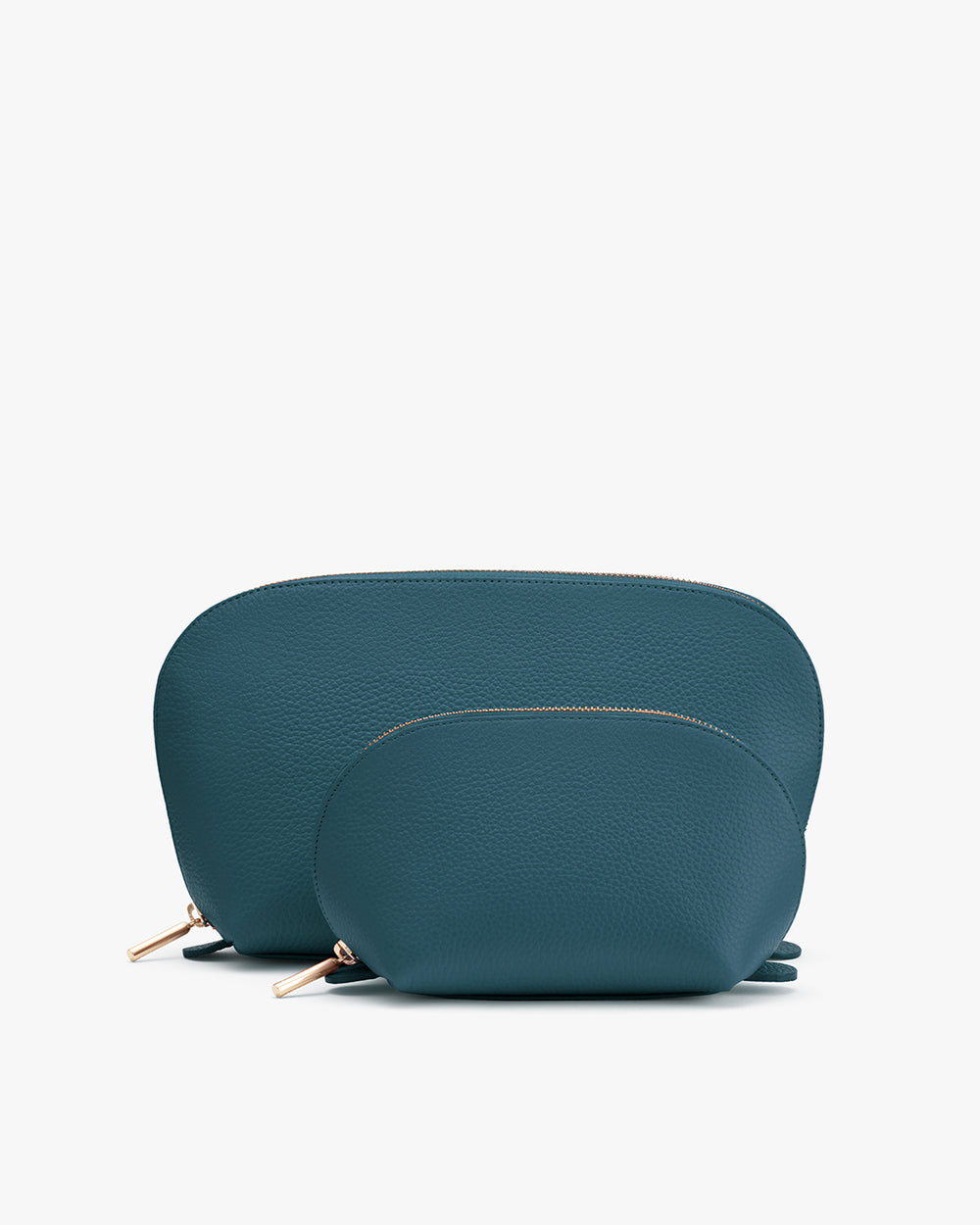 Two zippered pouches of different sizes, positioned upright.