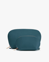 Two zippered pouches of different sizes, positioned upright.