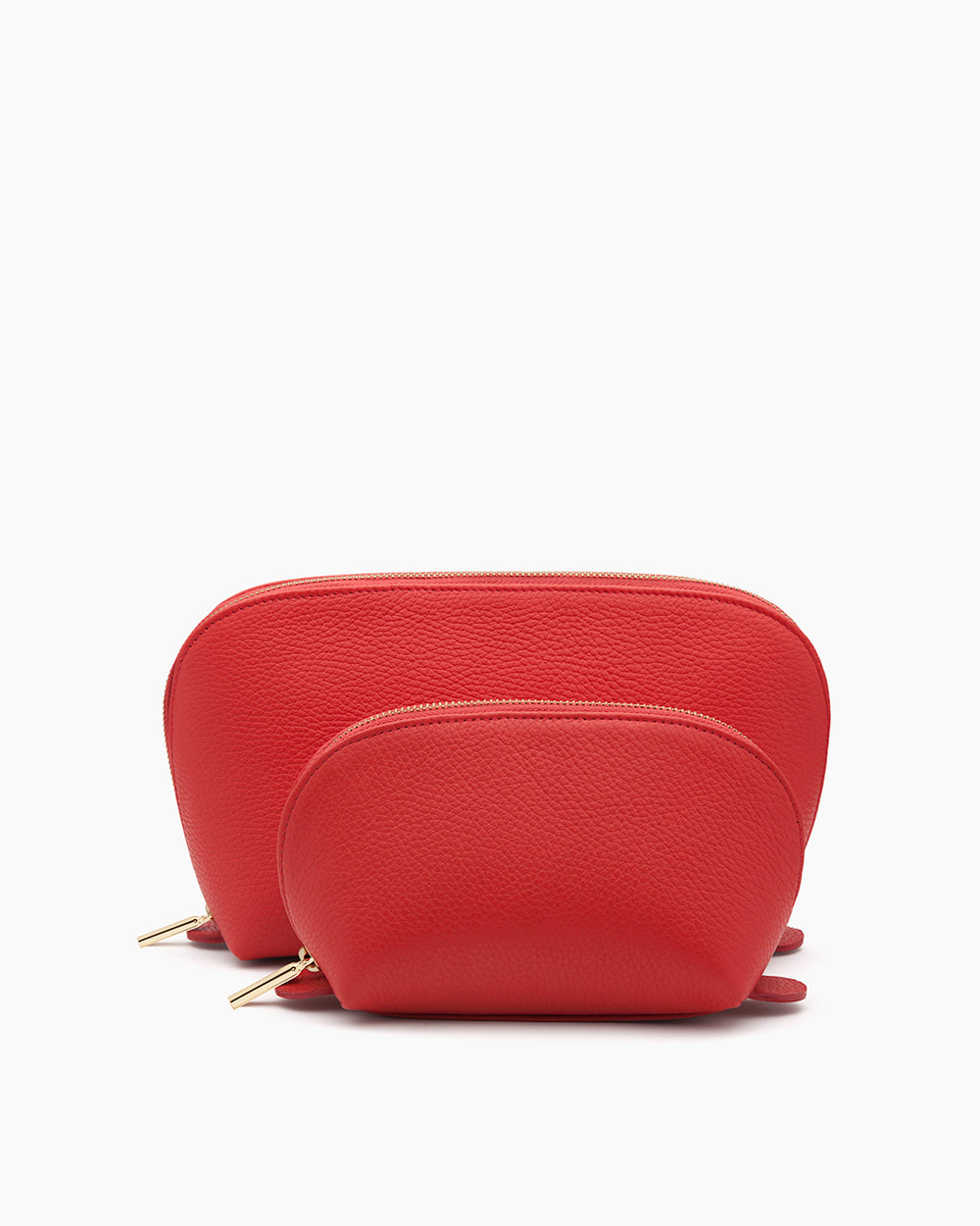 Two small cosmetic bags with zippers, displayed one in front of the other.