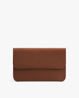 Rectangle clutch bag with a flap closure.