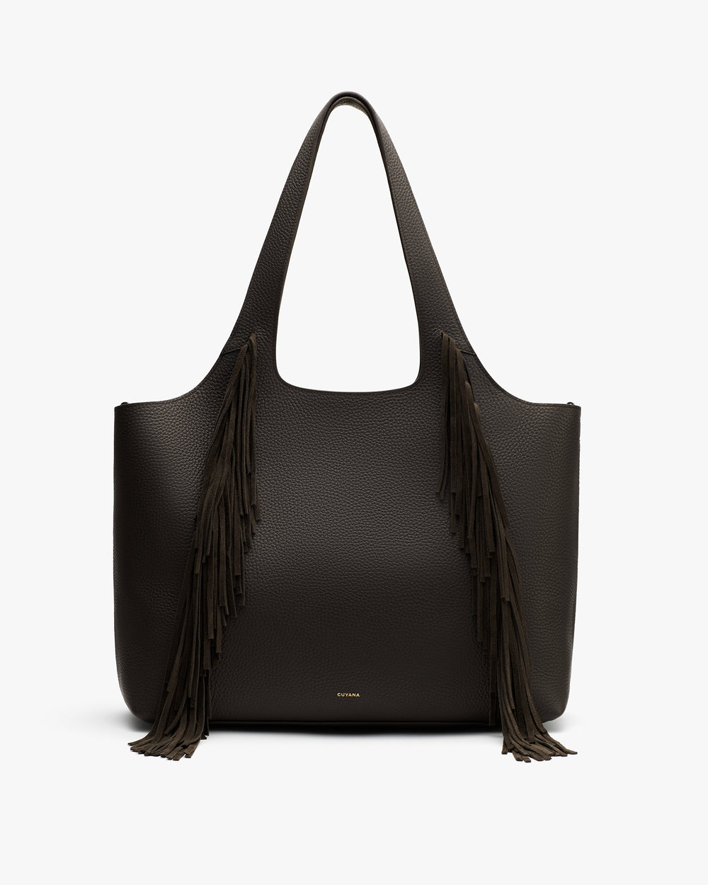 Tote bag with long fringes on both sides.