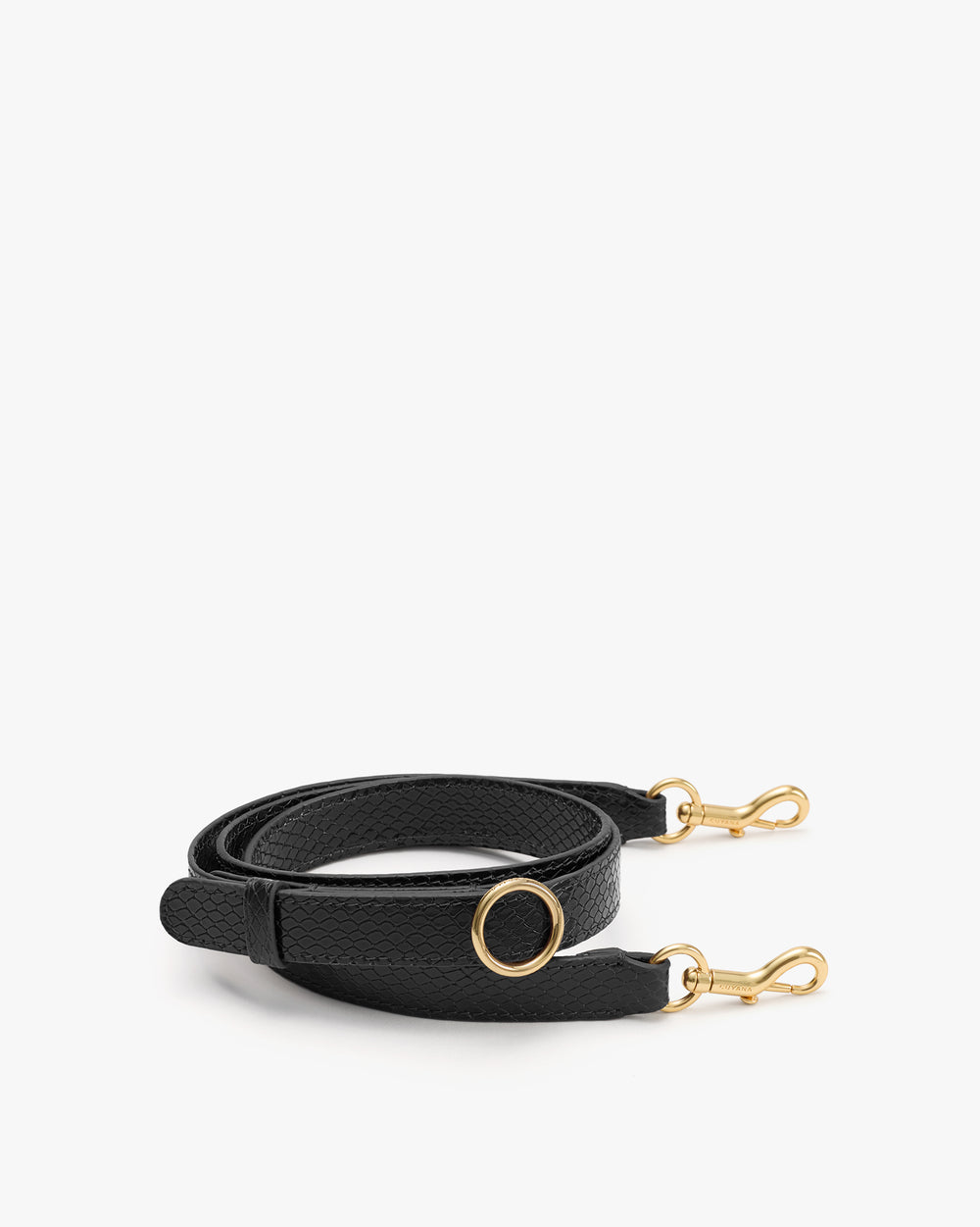 Thin rolled strap with two metal clasps.