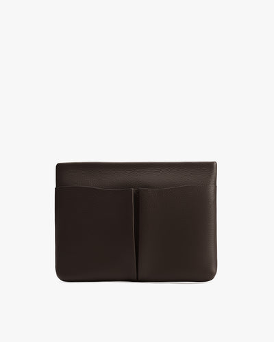 Rectangular clutch bag with two front pockets.