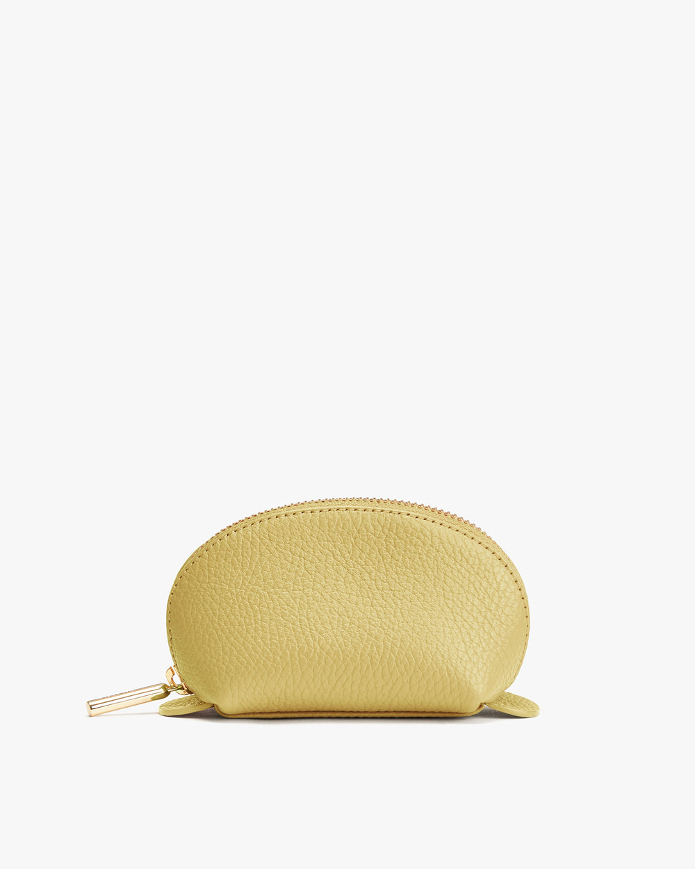 Small textured zippered pouch on a plain background.