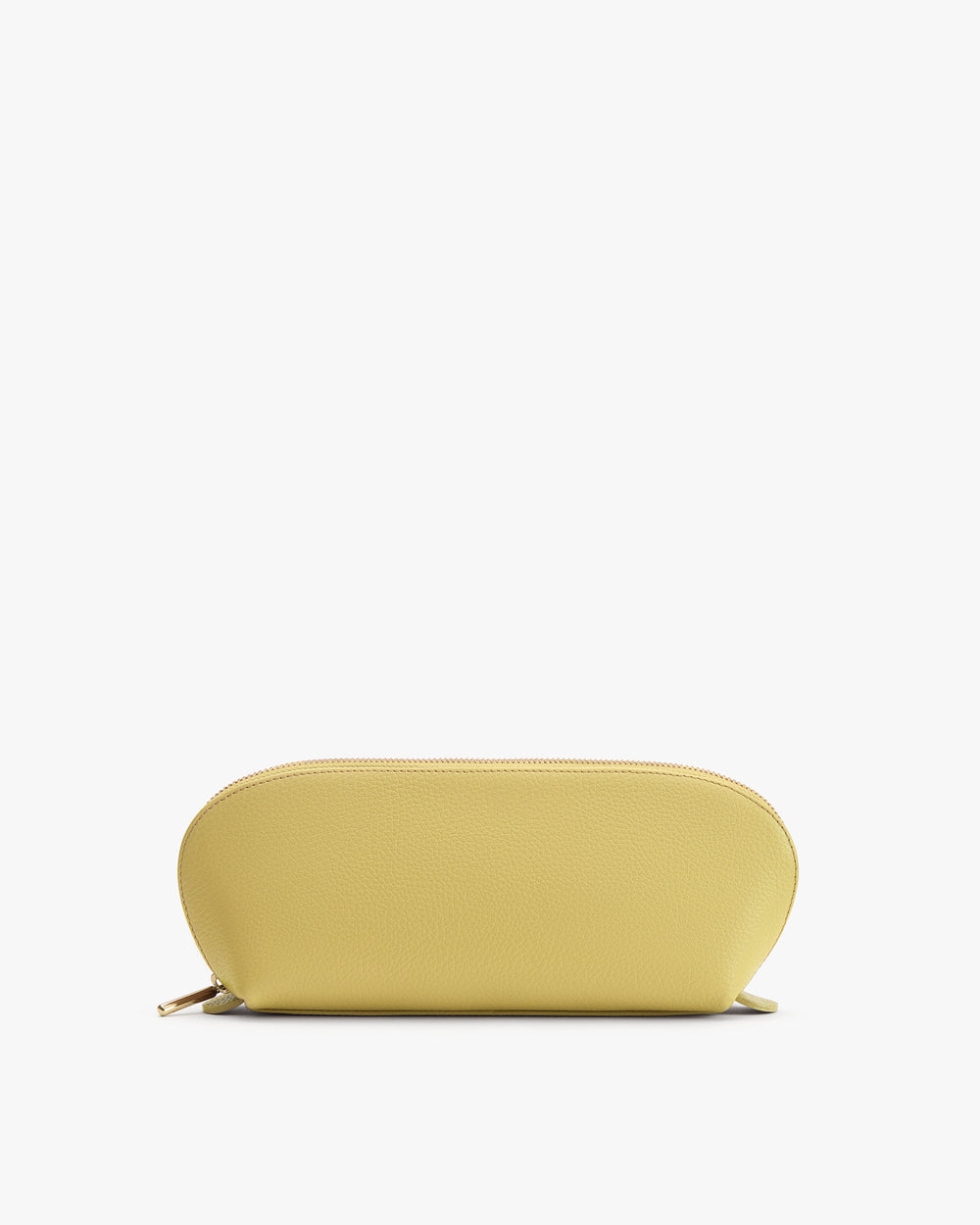 Pouch with a zippered closure on a plain background.