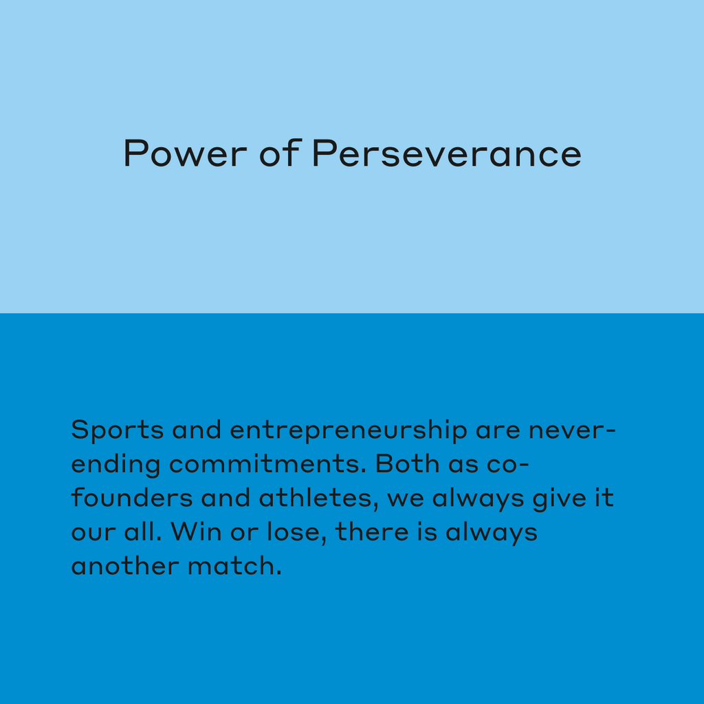 Text on blue background titled Power of Perseverance discussing sports and entrepreneurship.