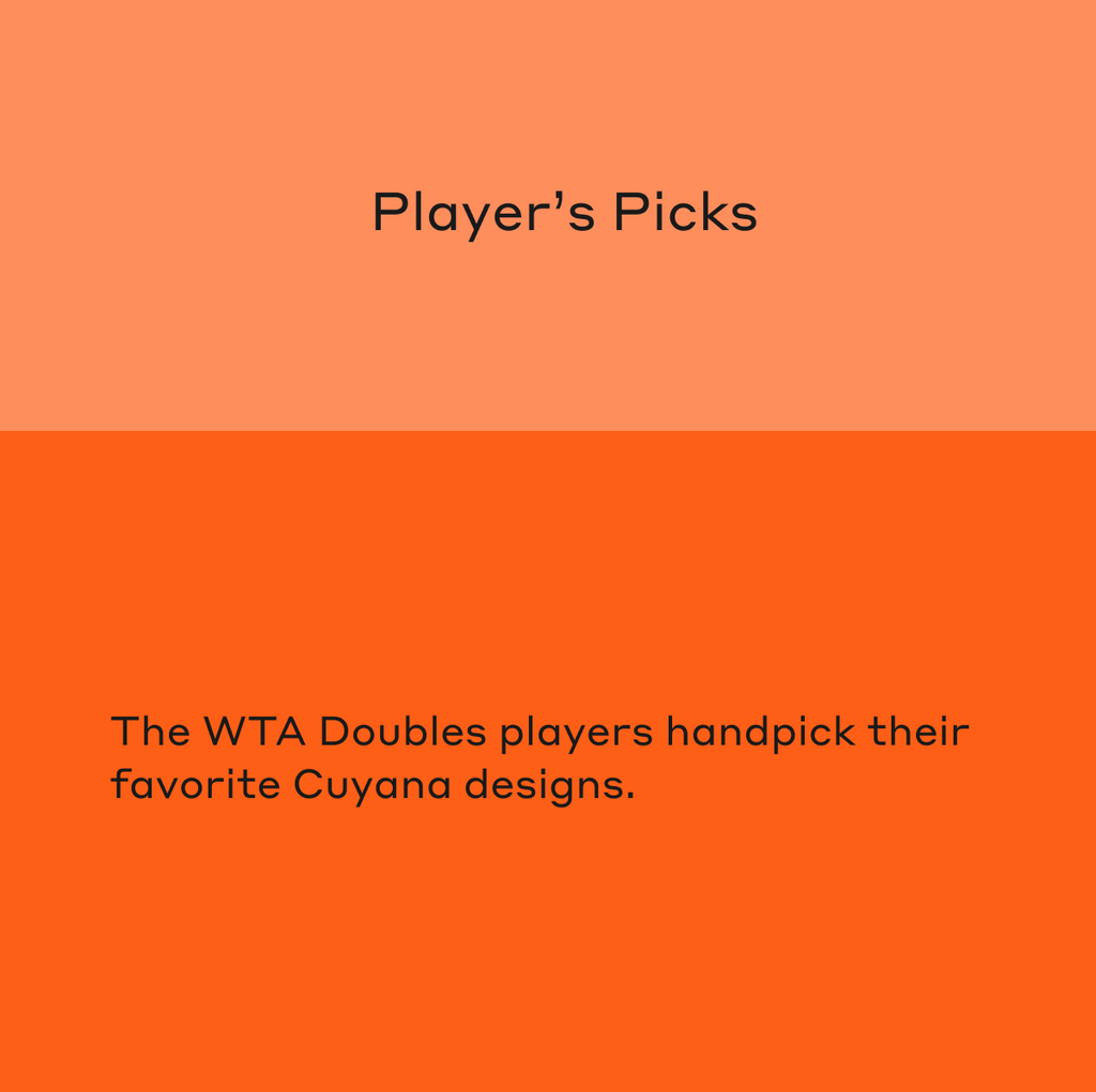 Text on image about WTA Doubles players selecting their favorite designs.