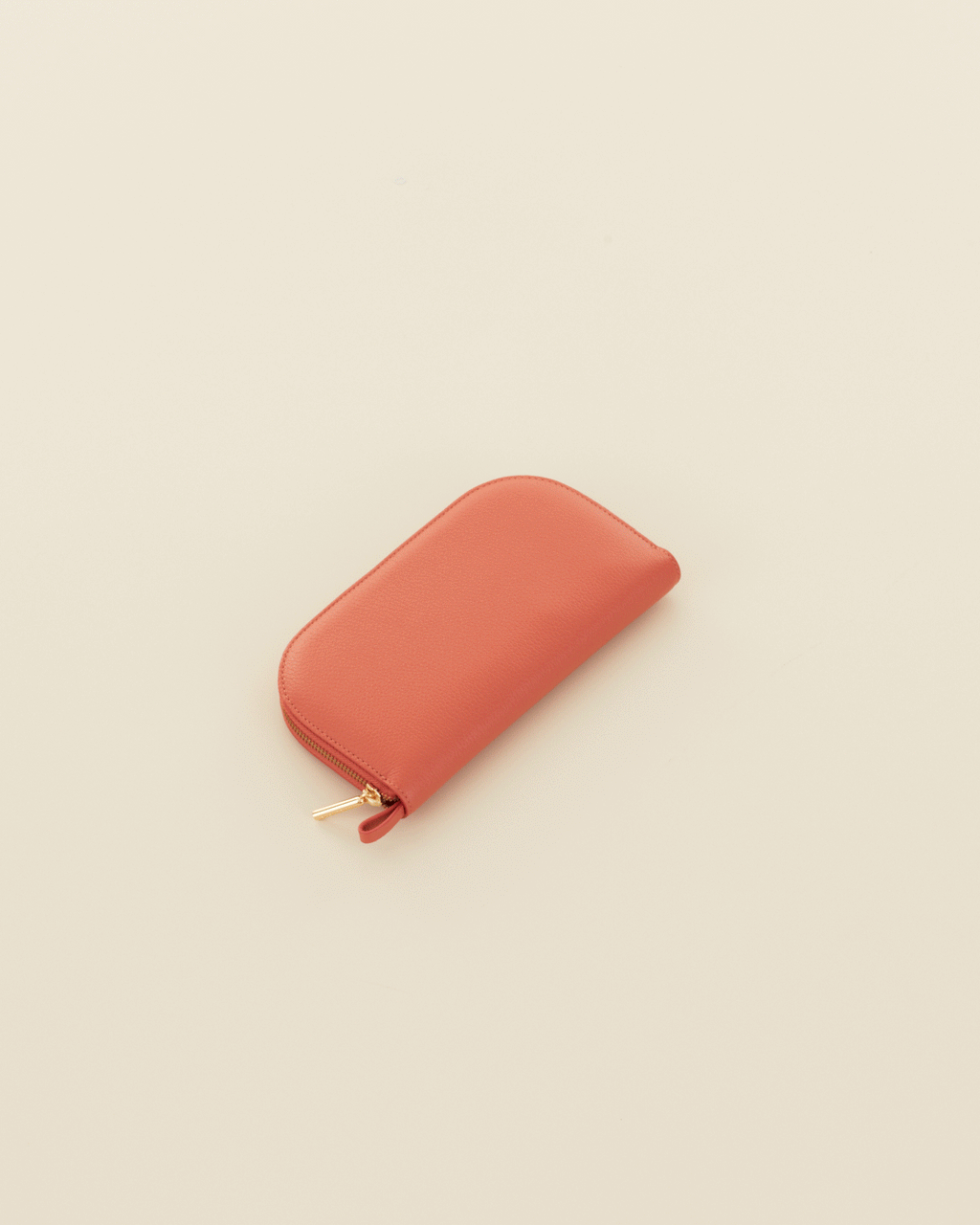 Closed zipper wallet on a plain background
