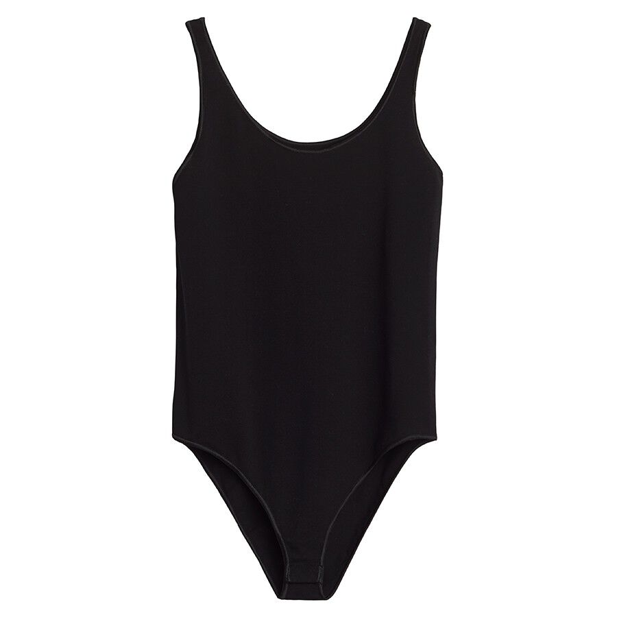 Plain tank-style swimsuit displayed against a solid background.