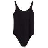 Plain tank-style swimsuit displayed against a solid background.