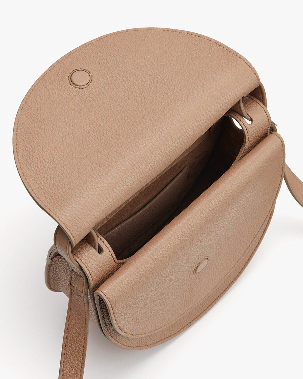 Open handbag showing interior compartments