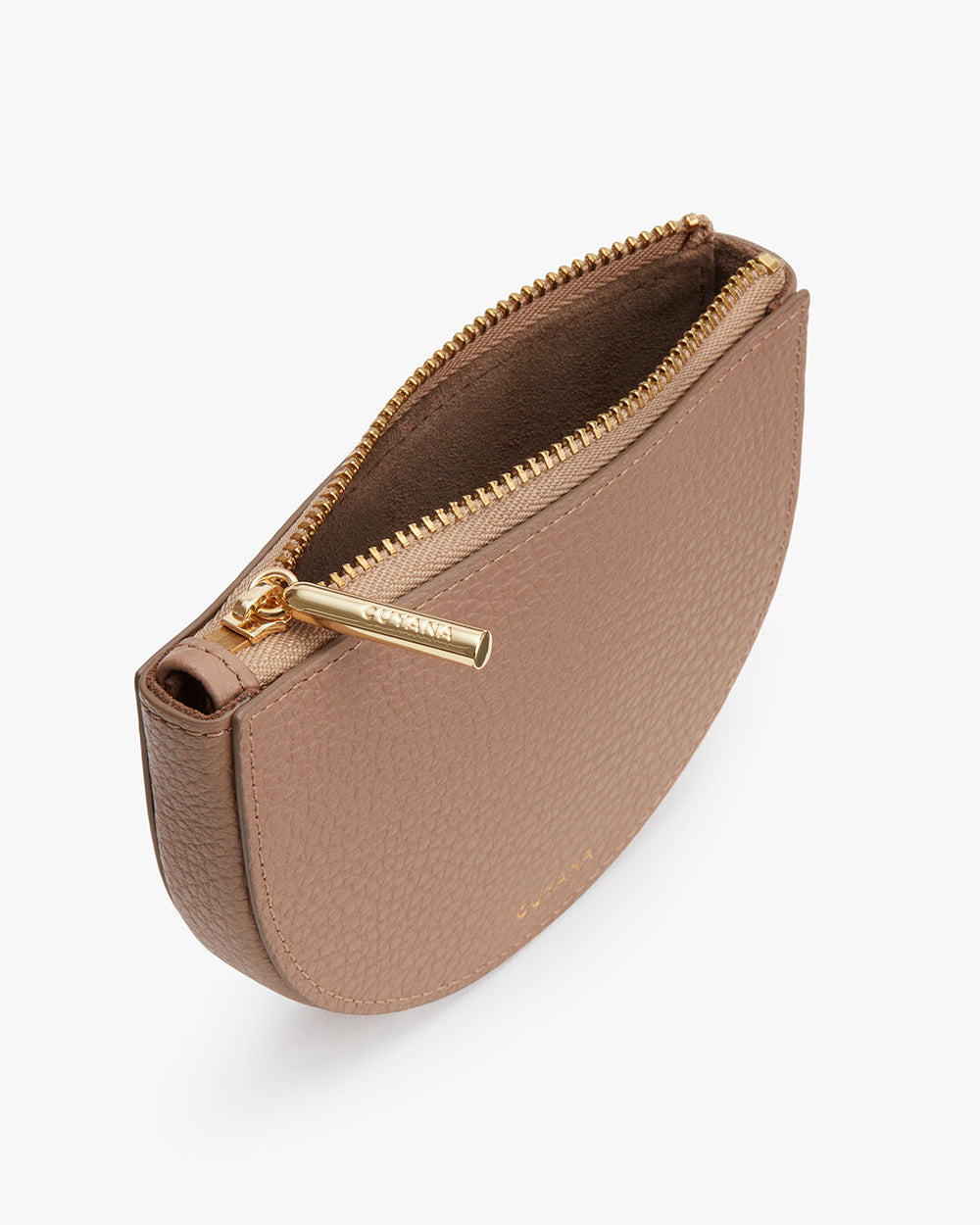 Small zippered pouch standing upright.