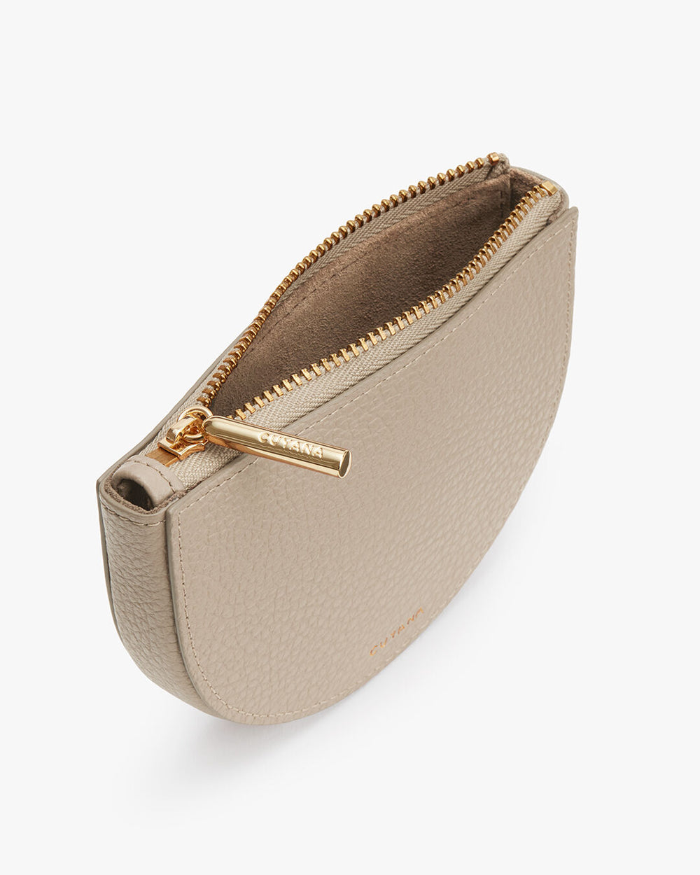 Small zippered pouch standing upright